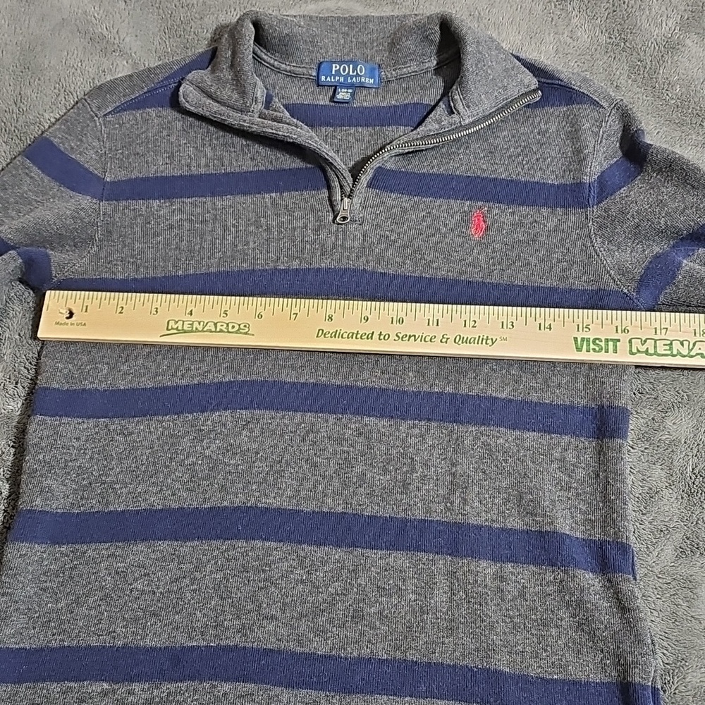 Polo by Ralph Lauren Kids Blue and Gray Striped Quarter Zip Sweater Boys Size L - Picture 4 of 6